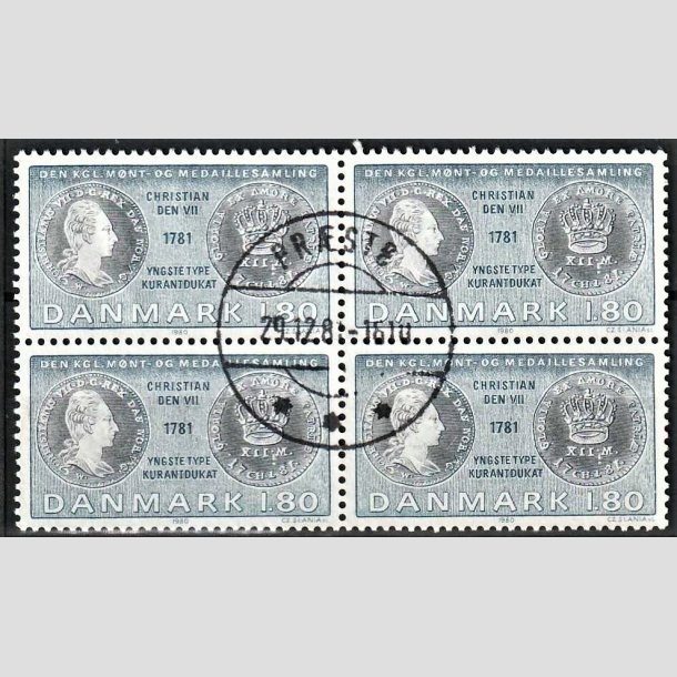 FRIMRKER DANMARK | 1980 - AFA 710 - Gamle danske mnter - 1,80 Kr. bl/blgrn i 4-blok - Pragt Stemplet Prst