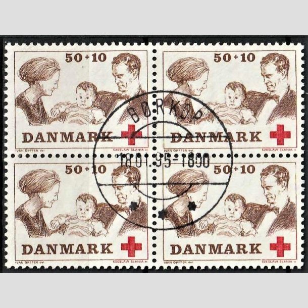 FRIMRKER DANMARK | 1969 - AFA 491 - Dansk Rde Kors velgrendhed - 50 + 10 re brun/rd i 4-blok - Pragt Stemplet Brkop