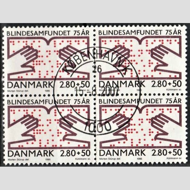 FRIMRKER DANMARK | 1986 - AFA 853 - Dansk Blindesamfund 75 r. - 2,80 Kr. + 50 re flerfarvet i 4-blok - Pragt Stemplet 