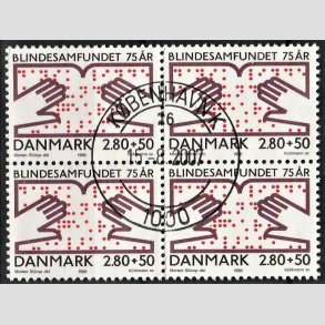 FRIMRKER DANMARK | 1986 - AFA 853 - Dansk Blindesamfund 75 r. - 2,80 Kr. + 50 re flerfarvet i 4-blok - Pragt Stemplet 