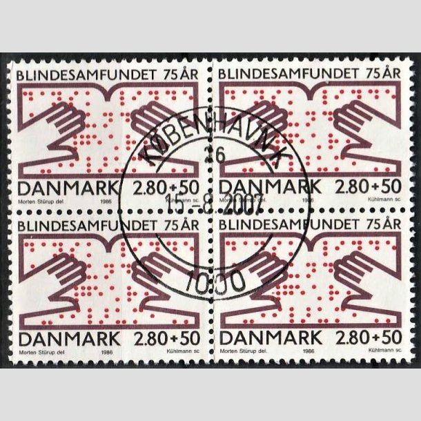 FRIMRKER DANMARK | 1986 - AFA 853 - Dansk Blindesamfund 75 r. - 2,80 Kr. + 50 re flerfarvet i 4-blok - Pragt Stemplet 