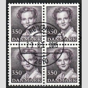 FRIMRKER DANMARK | 1985 - AFA 821 - Dronning Margrethe - 3,50 Kr. brunviolet i 4-blok - Pragt Stemplet