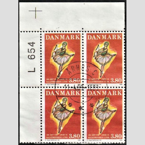 FRIMRKER DANMARK | 1986 - AFA 873 - Balletten Amors luner - 3,80 Kr. flerfarvet i 4-blok med marginal - Pragt Stemplet rhus C