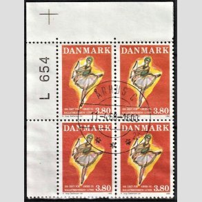 FRIMRKER DANMARK | 1986 - AFA 873 - Balletten Amors luner - 3,80 Kr. flerfarvet i 4-blok med marginal - Pragt Stemplet rhus C