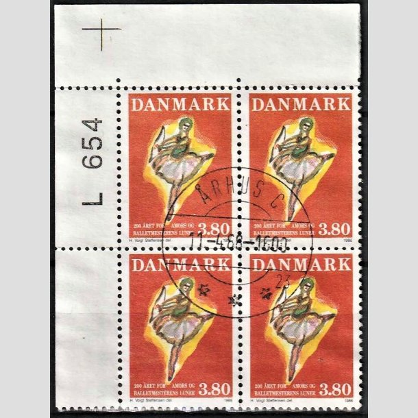 FRIMRKER DANMARK | 1986 - AFA 873 - Balletten Amors luner - 3,80 Kr. flerfarvet i 4-blok med marginal - Pragt Stemplet rhus C