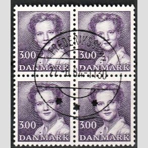 FRIMRKER DANMARK | 1983 - AFA 775 - Dronning Margrethe - 3,00 Kr. violet i 4-blok - Pragt Stemplet Frederikssund