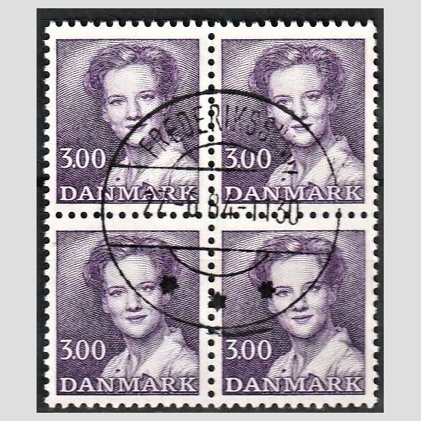 FRIMRKER DANMARK | 1983 - AFA 775 - Dronning Margrethe - 3,00 Kr. violet i 4-blok - Pragt Stemplet Frederikssund