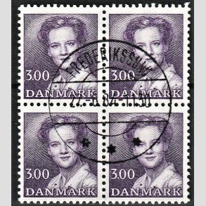 FRIMRKER DANMARK | 1983 - AFA 775 - Dronning Margrethe - 3,00 Kr. violet i 4-blok - Pragt Stemplet Frederikssund