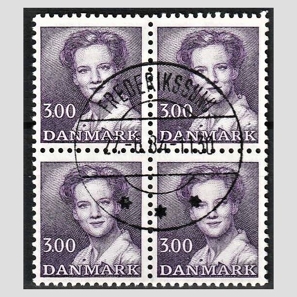FRIMRKER DANMARK | 1983 - AFA 775 - Dronning Margrethe - 3,00 Kr. violet i 4-blok - Pragt Stemplet Frederikssund