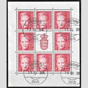 FRIM�RKER DANMARK | 2001 - AFA 1242 (SM�ARK NR. 1) - Dronning Margrethe - 4,00 kr. r�d x 8 samt vignet - Lux Stemplet