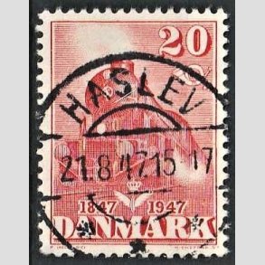 FRIM�RKER DANMARK | 1947 - AFA 303 - Danske jernbane 100 �r - 20 �re r�d - Lux Stemplet Haslev