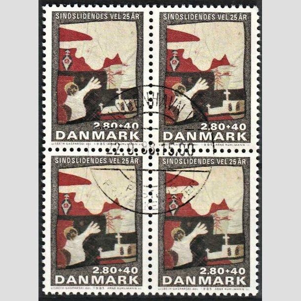 FRIMRKER DANMARK | 1985 - AFA 843 - Sindslidendes Vel - 2,80 Kr. + 40 re flerfarvet i 4-blok - Pragt Stemplet 