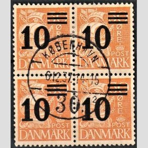 FRIMRKER DANMARK | 1934 - AFA 222 - 10/30 re orangegul provisorium i 4-blok - Lux Stemplet 
