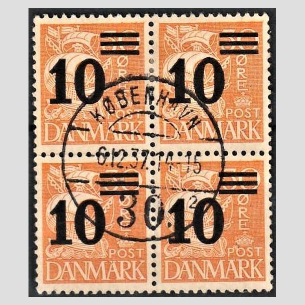 FRIMRKER DANMARK | 1934 - AFA 222 - 10/30 re orangegul provisorium i 4-blok - Lux Stemplet 