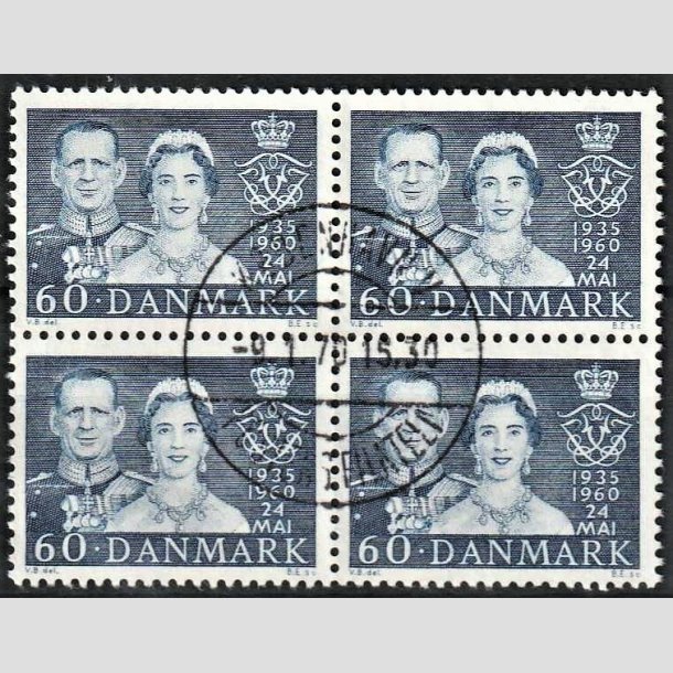FRIMRKER DANMARK | 1960 - AFA 385 - Slvbryllup - 60 re bl i 4-blok - Lux Stemplet