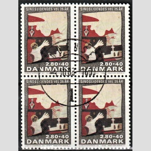 FRIMRKER DANMARK | 1985 - AFA 843 - Sindslidendes Vel - 2,80 Kr. + 40 re flerfarvet i 4-blok - Pragt Stemplet Odense
