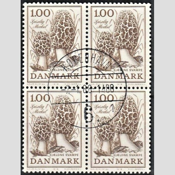 FRIMRKER DANMARK | 1978 - AFA 669 - Sjldne svampe - 1,00 Kr. brun i 4-blok - Pragt Stemplet