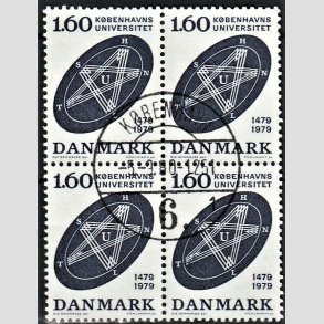 FRIMRKER DANMARK | 1979 - AFA 674 - Kbenhavns Universitet 500 r - 1,60 Kr. bl i 4-blok - Lux Stemplet 