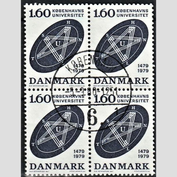 FRIMRKER DANMARK | 1979 - AFA 674 - Kbenhavns Universitet 500 r - 1,60 Kr. bl i 4-blok - Lux Stemplet 