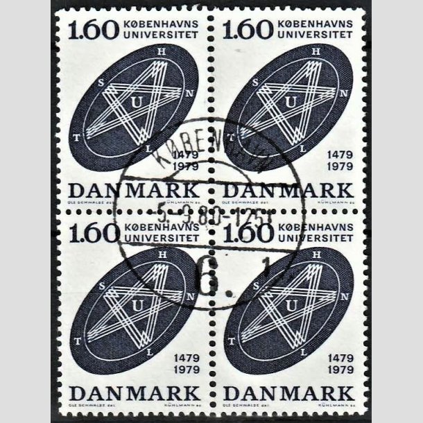 FRIMRKER DANMARK | 1979 - AFA 674 - Kbenhavns Universitet 500 r - 1,60 Kr. bl i 4-blok - Lux Stemplet 