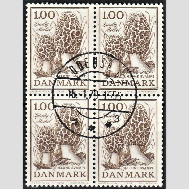 FRIMRKER DANMARK | 1978 - AFA 669 - Sjldne svampe - 1,00 Kr. brun i 4-blok - Pragt Stemplet