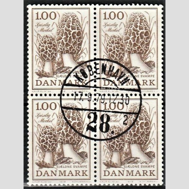 FRIMRKER DANMARK | 1978 - AFA 669 - Sjldne svampe - 1,00 Kr. brun i 4-blok - Pragt Stemplet