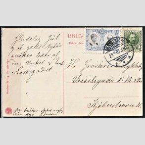 JULEM�RKER DANMARK | 1907 - Kong Frederik VIII og dronning Louise - P� julekort - Stemplet