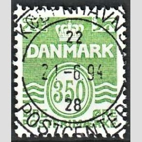 FRIM�RKER DANMARK | 1992 - AFA 1016 - B�lgelinie - 350 �re lysgr�n - Pragt Stemplet