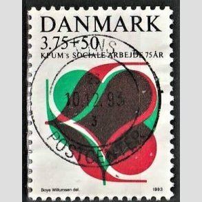 FRIMRKER DANMARK | 1993 - AFA 1052 - KFUM 75 r. - 3,75 Kr. + 50 re rd/grn/sort - Pragt Stemplet