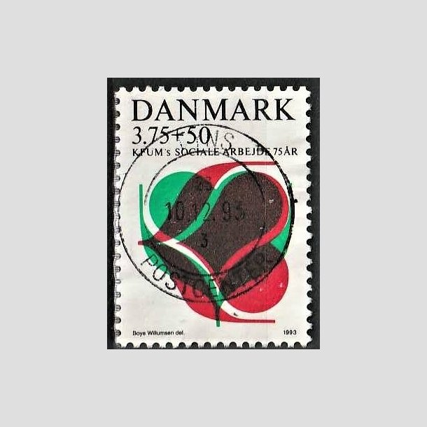 FRIMRKER DANMARK | 1993 - AFA 1052 - KFUM 75 r. - 3,75 Kr. + 50 re rd/grn/sort - Pragt Stemplet