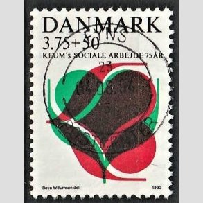 FRIMRKER DANMARK | 1993 - AFA 1052 - KFUM 75 r. - 3,75 Kr. + 50 re rd/grn/sort - Pragt Stemplet