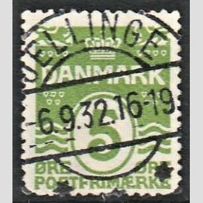 FRIM�RKER DANMARK | 1930 - AFA 183 - B�lgelinie 5 �re lysgr�n - Lux Stemplet Jellinge