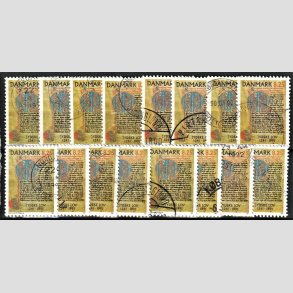 FRIMRKER DANMARK | 1991 - AFA 0991 - Jydske Lov 750 r. (Engros) - 8,25 Kr. flerfarvet x 16 stk. - Stemplet
