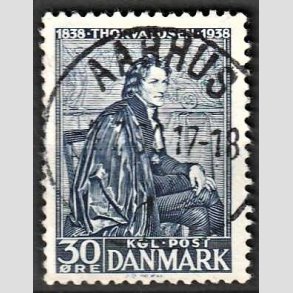 FRIM�RKER DANMARK | 1938 - AFA 251 - Thorvaldsen 30 �re bl� - Lux Stemplet Aarhus