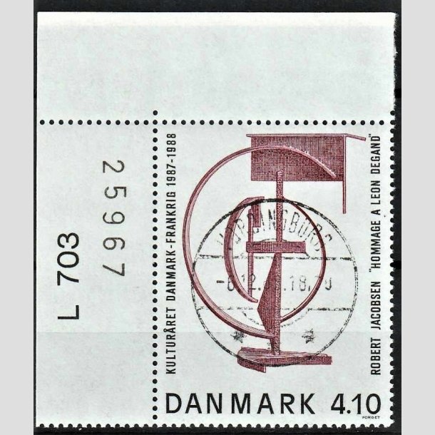 FRIMRKER DANMARK | 1988 - AFA 918 - Dansk-fransk kulturr - 4,10 Kr. brunrd/sort - Pragt Stemplet