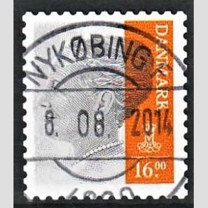FRIMRKER DANMARK | 2013 - AFA 1737 - Dronning Margrethe - 16 Kr. gr/orange - Pragt Stemplet Nykbing F