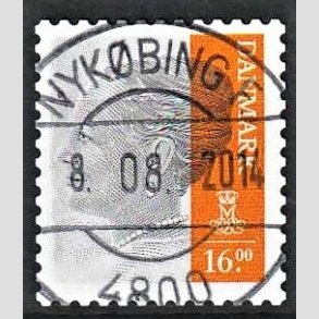 FRIMRKER DANMARK | 2013 - AFA 1737 - Dronning Margrethe - 16 Kr. gr/orange - Pragt Stemplet Nykbing F
