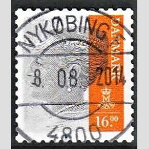 FRIMRKER DANMARK | 2013 - AFA 1737 - Dronning Margrethe - 16 Kr. gr/orange - Pragt Stemplet Nykbing F