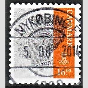 FRIMRKER DANMARK | 2013 - AFA 1737 - Dronning Margrethe - 16 Kr. gr/orange - Pragt Stemplet Nykbing F