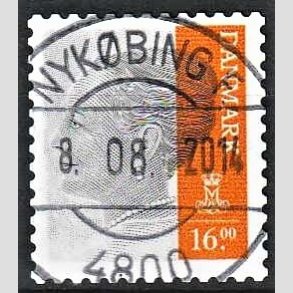 FRIMRKER DANMARK | 2013 - AFA 1737 - Dronning Margrethe - 16 Kr. gr/orange - Pragt Stemplet Nykbing F