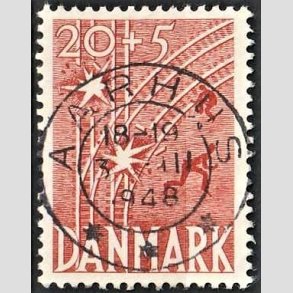 FRIM�RKER DANMARK | 1947 - AFA 300 - Modstandsbev�gelsen - 20 + 5 �re r�d - Pragt Stemplet Aarhus