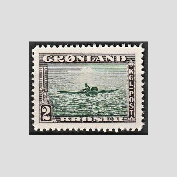 FRIMRKER GRNLAND | 1945 - AFA 15 - AMERIKANER UDGAVEN - 2 kr. mrkbrun/grn - Postfrisk