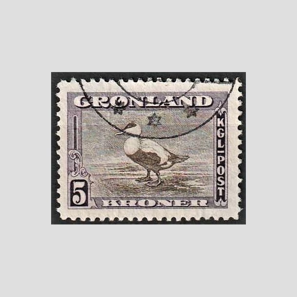 FRIMRKER GRNLAND | 1945 - AFA 16 - AMERIKANER UDGAVEN - 5 kr. mrklilla/grbrun - stemplet