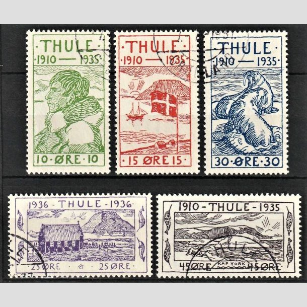 FRIMRKER GRNLAND | 1935-36 - AFA 1-5 - Thule - 10 - 45 re i komplet st - Stemplet