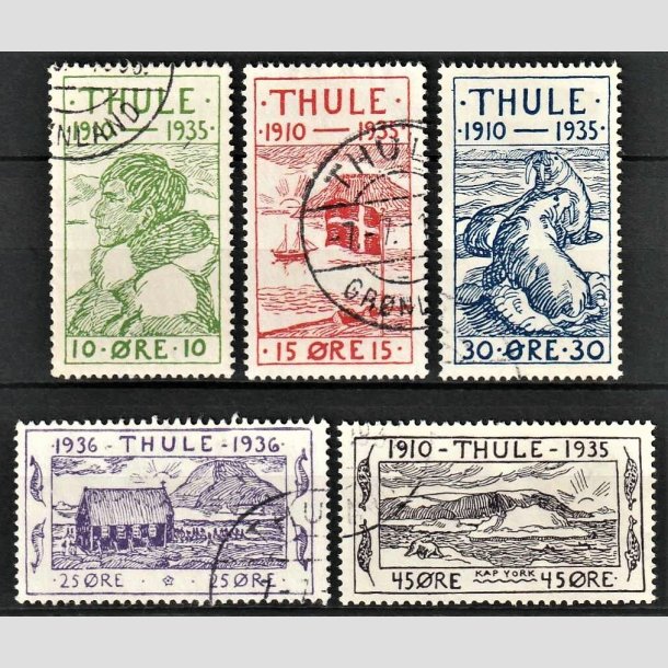 FRIMRKER GRNLAND | 1935-36 - AFA 1-5 - Thule - 10 - 45 re i komplet st - Stemplet