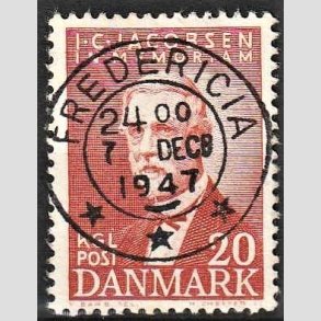 FRIM�RKER DANMARK | 1947 - AFA 305 - I. C. Jacobsen - 20 �re brunr�d - Pragt Stemplet Fredericia