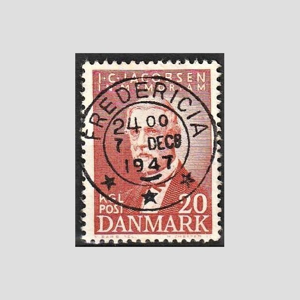 FRIMRKER DANMARK | 1947 - AFA 305 - I. C. Jacobsen - 20 re brunrd - Pragt Stemplet Fredericia