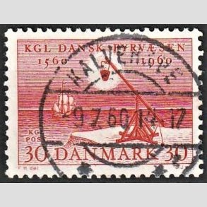 FRIM�RKER DANMARK | 1960 - AFA 386 - Fyr & Vagerv�snet 400 �r - 30 �re r�d - Pragt Stemplet Kalvehave