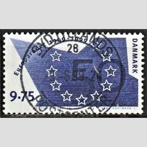 FRIM�RKER DANMARK | 1999 - AFA 1211 - Europar�det 50 �r - 9,75 Kr. bl� - Pragt Stemplet