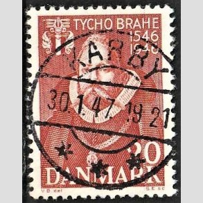 FRIM�RKER DANMARK | 1946 - AFA 298 - Tycho Brahe - 20 �re brunr�d - Pragt Stemplet Karby
